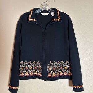 Bechamel Classic Women’s Black Embroidered Full-zip Cotton Jacket, Size Large